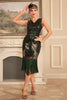 Charger l&#39;image dans la galerie, Vert col en V franges scintillantes robe des années 20 avec ensemble d’accessoires
