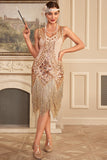 Abricot Sequins Fringe 1920s Flapper Dress avec 20s Accessories Set