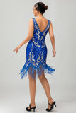 Robe scintillante à paillettes bleu royal des années 1920 avec ensemble de 5 accessoires