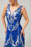 Robe scintillante à paillettes bleu royal des années 1920 avec ensemble de 5 accessoires