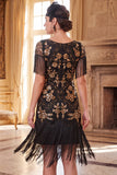Robe bodycon des années 1920 à col rond doré à col rond à franges, robe bodycon accessoires 5 pièces