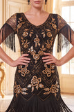 Robe bodycon des années 1920 à col rond doré à col rond à franges, robe bodycon accessoires 5 pièces