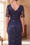 Robe des années 1920 à manches courtes à col en V à col en V bleu marine avec ensemble d’accessoires 5 pièces