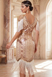 Robe midi des années 1920 à franges abricot à paillettes avec anneau et ensemble d’accessoires 5 pièces