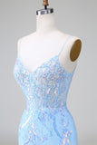 Robe de bal courte à dos ouvert à paillettes bleues corset avec broderie