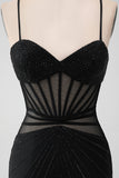 Noir serré spaghetti bretelles Corset Robe courte de bal avec perles