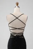 Noir serré spaghetti bretelles Corset Robe courte de bal avec perles