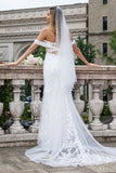 Robe de mariée en tulle sirène corset blanc scintillant à épaules dénudées avec paillettes