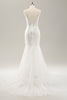 Charger l&#39;image dans la galerie, Robe de mariée corset sirène blanche en tulle avec dentelle appliquée