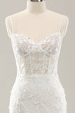 Robe de mariée corset sirène blanche en tulle avec dentelle appliquée