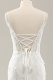 Robe de mariée corset sirène blanche en tulle avec dentelle appliquée