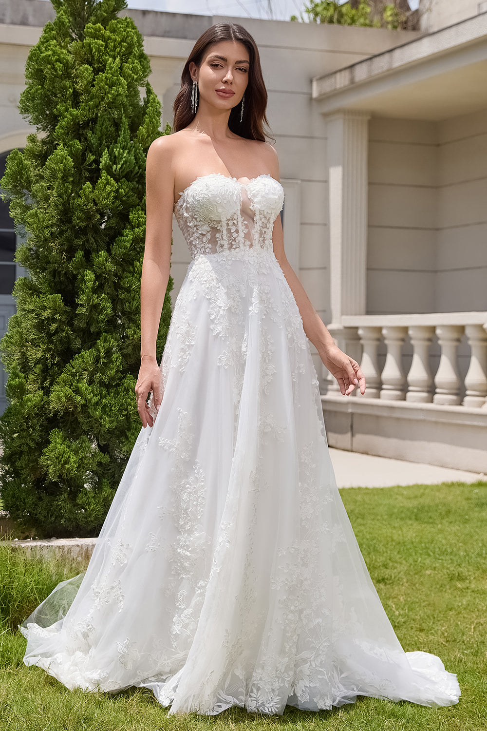 Robe De Marié Avec Lacet Princesse Blanche A-ligne à Lacets Tulle