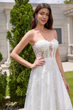 Princesse blanche A-ligne à lacets Tulle Corset Robe de mariée avec appliques dentelle