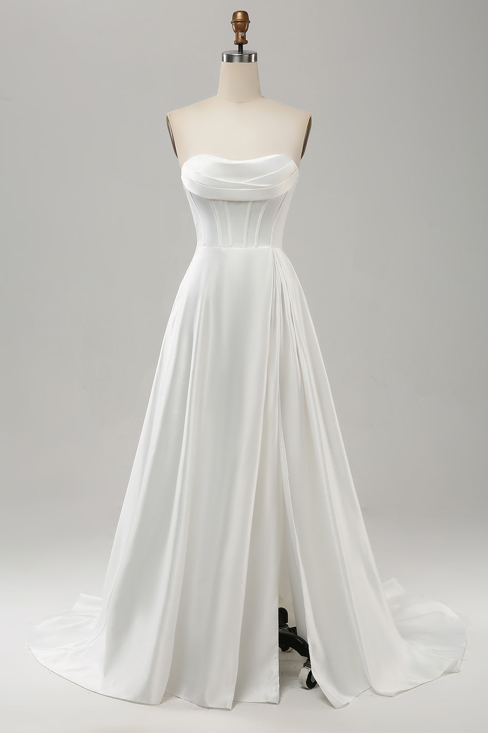 Robe de mariée élégante blanche une ligne bustier plissée Sweep Train avec fente