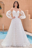 Une ligne Sweetheart Applique dentelle Robe de mariée blanche avec manches amovibles