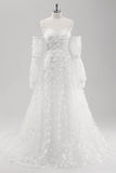 Robe de mariée en dentelle blanche à motif détachable