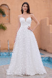 Une ligne Sweetheart Applique dentelle Robe de mariée blanche avec manches amovibles