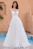 Une ligne Sweetheart Applique dentelle Robe de mariée blanche avec manches amovibles