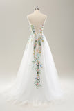 Robe de mariée blanche sans bretelles 3D en tulle avec fente