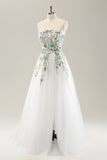 Robe de mariée blanche sans bretelles 3D en tulle avec fente