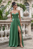 Eucalyptus A Line Spaghetti Straps Corset Robe longue de demoiselle d’honneur plissée en satin