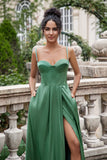 Eucalyptus A Line Spaghetti Straps Corset Robe longue de demoiselle d’honneur plissée en satin