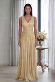 Robe Longue de Cérémonie Plissée Vieux Rose Col V