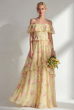 Robe longue de demoiselle d’honneur en chiffon en chiffon en ligne A ligne A avec volants