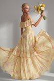 Robe longue de demoiselle d’honneur en chiffon en chiffon en ligne A ligne A avec volants