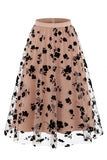 Jupe midi féminine en treillis floraux 3D – Jupe longue fée taille haute en ligne A