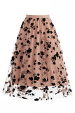 Jupe midi féminine en treillis floraux 3D – Jupe longue fée taille haute en ligne A
