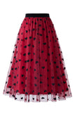 Jupe midi féminine en treillis floraux 3D – Jupe longue fée taille haute en ligne A