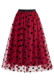 Jupe midi féminine en treillis floraux 3D – Jupe longue fée taille haute en ligne A