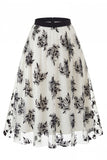 Jupe midi féminine en treillis floraux 3D – Jupe longue fée taille haute en ligne A