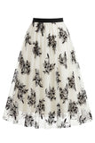 Jupe midi féminine en treillis floraux 3D – Jupe longue fée taille haute en ligne A