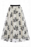 Jupe midi féminine en treillis floraux 3D – Jupe longue fée taille haute en ligne A