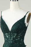 Spaghetti Straps Corset vert foncé Robe de soirée avec perles