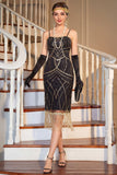 Robe midi des années 1920 à paillettes noires