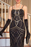 Robe midi des années 1920 à paillettes noires