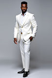 Costume texturé simple boutonnage slim fit 2 pièces blanc pour hommes