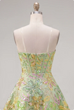 Corset vert A-Line Sequins Robe courte de rentrée