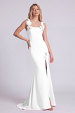 Champagne Sirène à col carré 3D Fleurs robe de cérémonie longue avec fente
