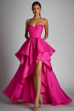 Sweetheart Fuchsia A Line Ruffle High Low Robe formelle