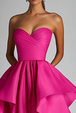 Sweetheart Fuchsia A Line Ruffle High Low Robe formelle