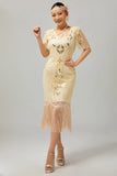 Flapper Robe moulante à franges à sequins bordeaux des années 1920