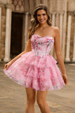 Trapèze col bénitier sans bretelles imprimé floral corset Robe De Cocktail