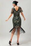 Flapper Robe moulante à franges à sequins bordeaux des années 1920