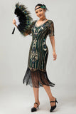 Flapper Robe moulante à franges à sequins bordeaux des années 1920