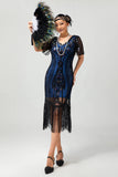 Flapper Robe moulante à franges à sequins bordeaux des années 1920