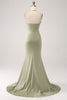 Charger l&#39;image dans la galerie, Fourreau pistache col V perlé longue robe de Soirée avec fente
